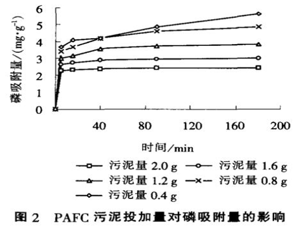 图2聚合氯化铝铁污泥投加量对磷吸附量的影响