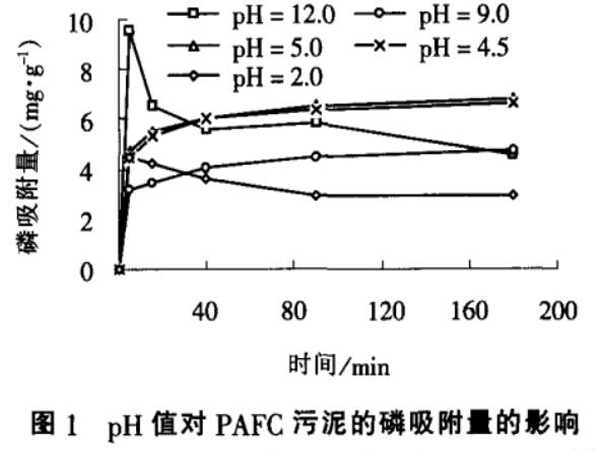 图1pH值对聚合氯化铝铁污泥的磷吸附量的影响